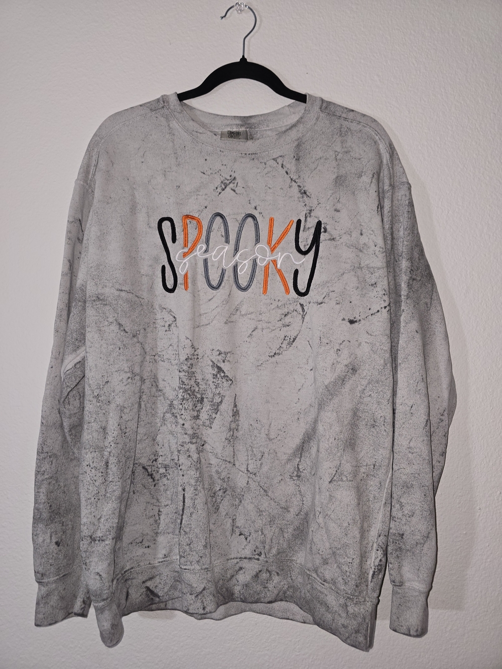 Comfort Colors Gray Crewneck Sweatshirt with Orange & Black 'Spooky' Script